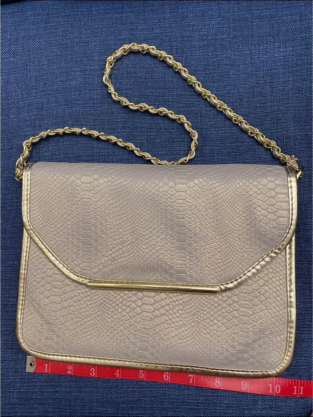 IVANKA TRUMP Flap Chain Shoulder Bag Pale Lavender Gold Shimmer Snake Embossed